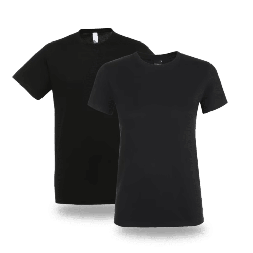 T-shirt noir col rond Logo en quadri sur le coeur + dos